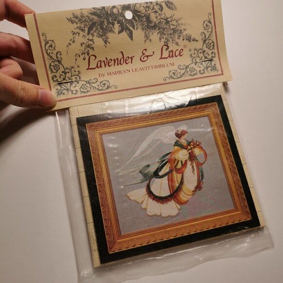 1990s Lavender & Lace Cross Stitch Pattern 'Angel of Autumn' - Fall Season Decor - Picture 2 of 5